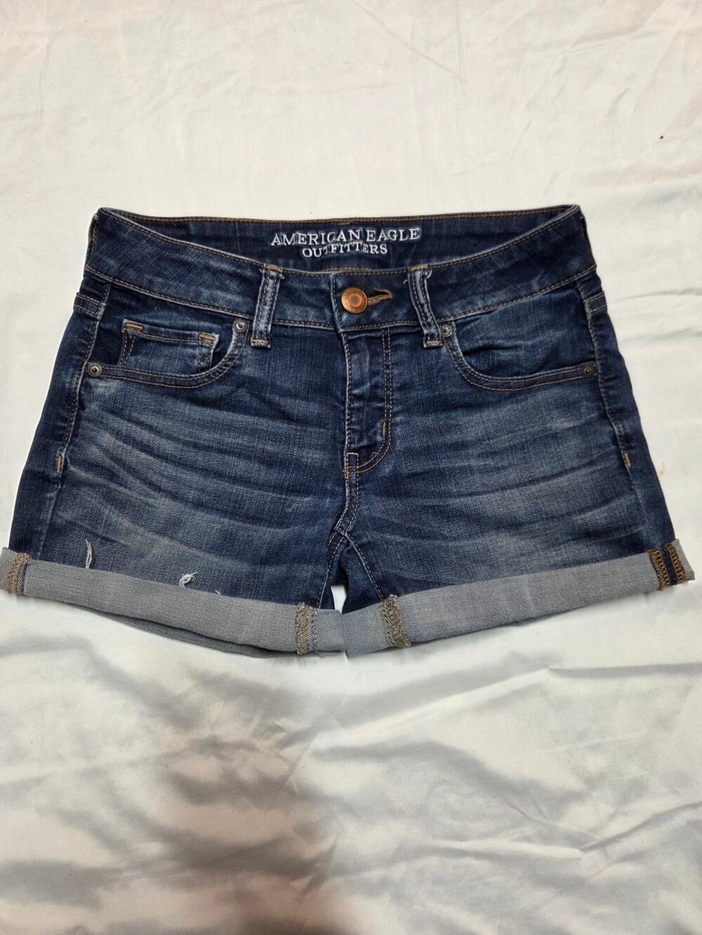 American Eagle Outfitters Dark Blue Rolled Cuff Denim Shorts size 4